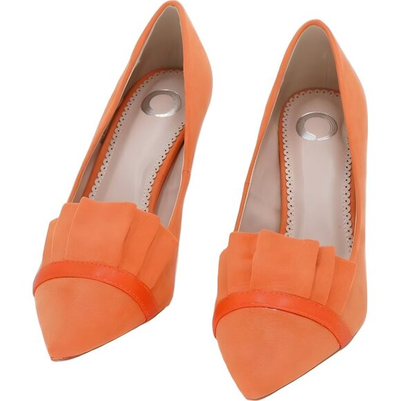 Journee Collection Marek Orange Pointed Toe Ruffle Vamp Pumps Women's US 7M - Picture 5 of 6